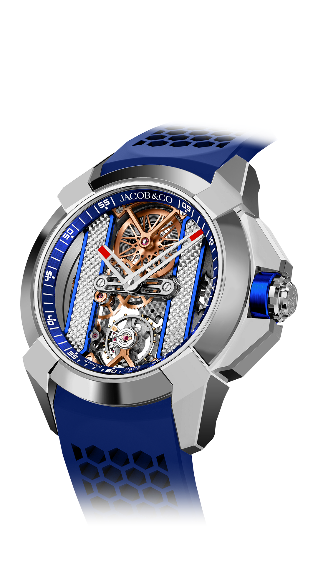 The stainless steel Epic X Bridges, with blue accents.